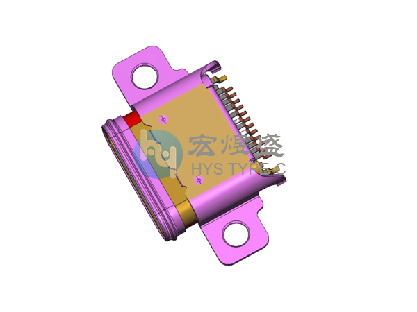 防水Type-C母座24P 后两脚插板SMT 沉板0.88mm 带耳 9.27L IPX8