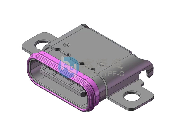 防水Type-C母座24P 后两脚插板SMT 沉板0.88mm 带耳 9.27L IPX8