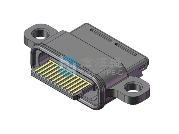 Type-C防水24P 板上两脚插板SMT 带耳 舌头外露 9.8L IP68
