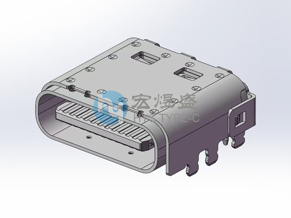 Type-C母座24P板上八脚插板SMT有后盖双壳双贴脚长0.6 CH=1.58 8.25L