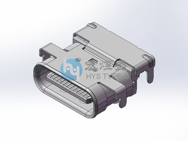 Type-C USB4.0母座24P 沉板 双壳 四脚插板DIP+SMT CH=0.6mm 9.15L