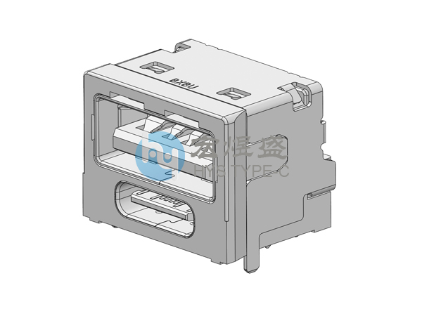 TYPE C母座16PIN与USB2.0 A+C88W双层90度 二合一 12.2L