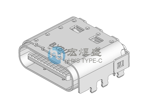 Type-C母座24P板上六脚插板SMT有后盖双壳双贴 CH=1.60 8.20L