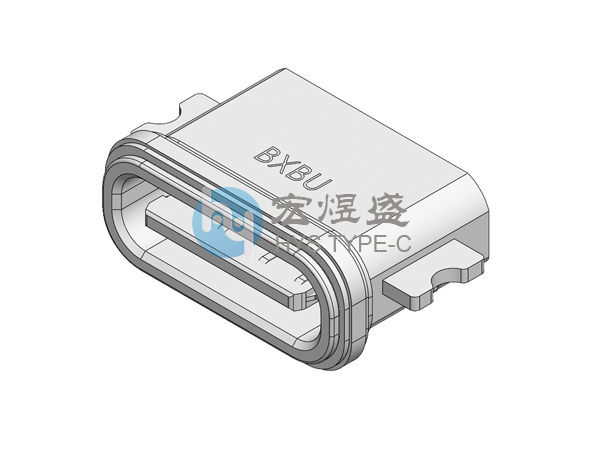 防水TYPE-C母座6P沉板1.6两脚贴片SMT6.75L IPX7