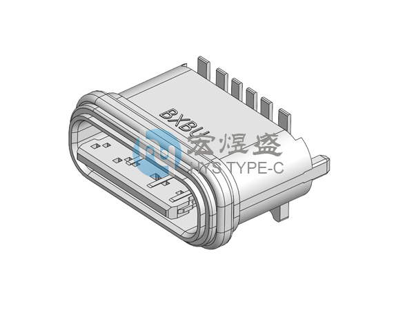 防水TYPE-C母座6PIN立贴压铸IPX7 8.2H