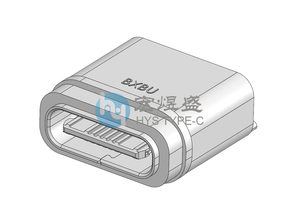 防水Type-C母座16P 立式两脚插板SMT 带柱 10.0L IP68