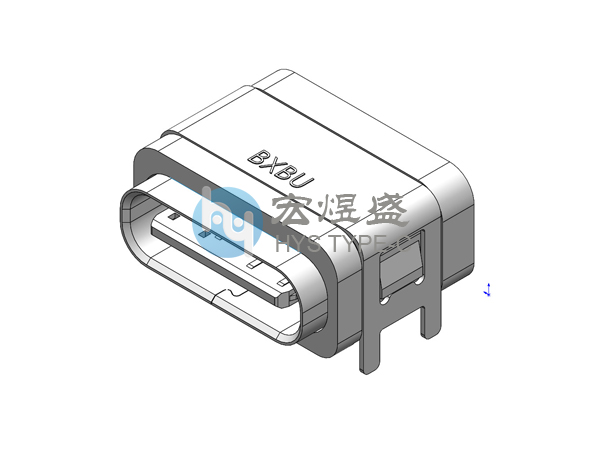 防水Type-C连接器6P 板上四脚插板 带柱SMT 7.85L IPX8
