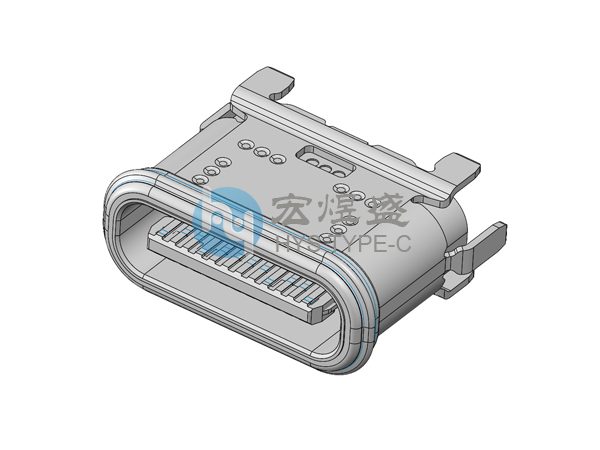TYPE-C母座 防水24P 立式六脚插板SMT 6.5L