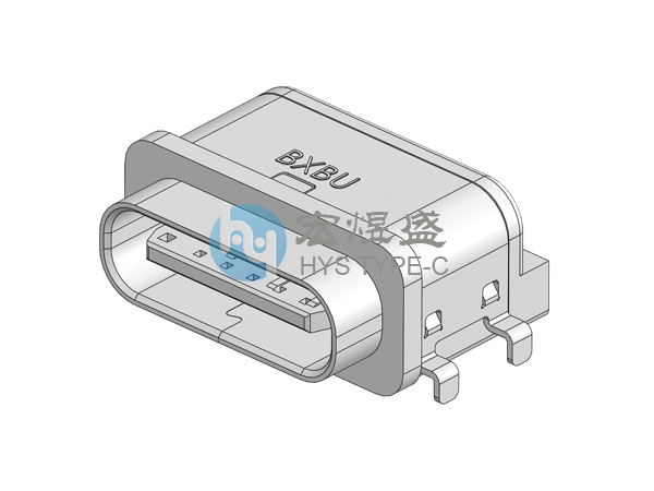 防水TYPE-C母座6P 板上四脚插板SMT 沉板0.55mm 7.30L IPX7