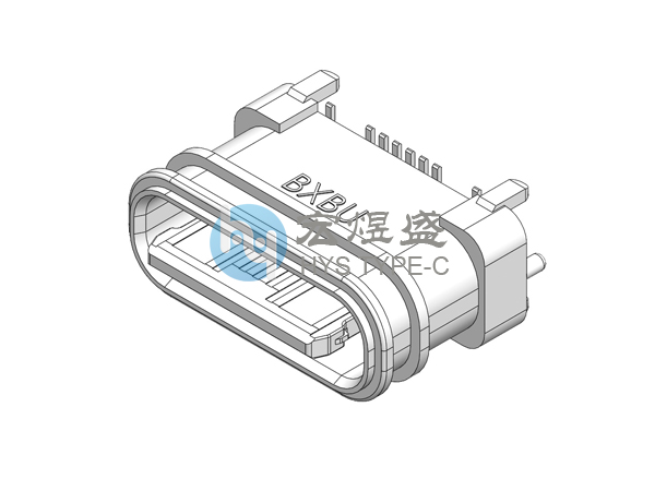 Type-c防水16P母座 四脚插板SMT 舌头外露 带柱 双筋 6.68L IPX7