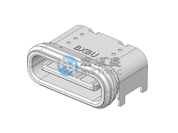 Type-c防水16P母座 板上四脚插板SMT 带柱 6.7L IP68