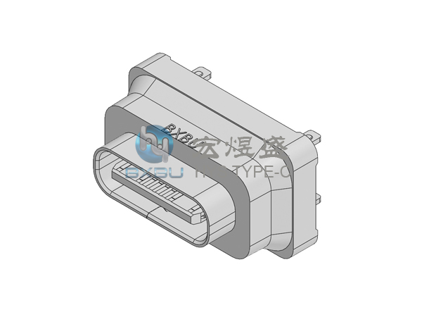 Type-c母座防水16P 立式四脚插板SMT 6.5L IP66