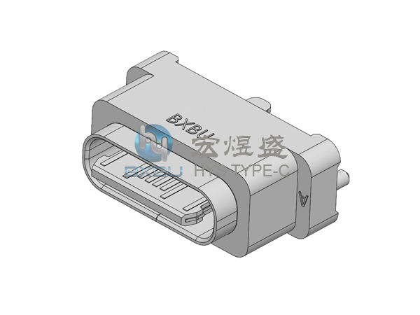 type-c16P防水母座 立式三脚插板SMT 舌头外露 6.85L IP67