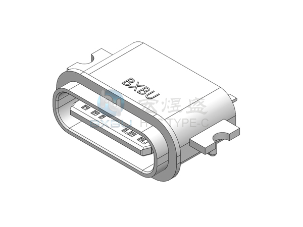 Type-c 防水6P 两脚贴片SMT 沉板1.6mm 6.7L IP68 (外壳锌合金)