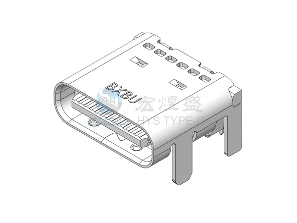 Type-C母座24P 板上四脚插板SMT带柱 脚长1.89mm 7.9L