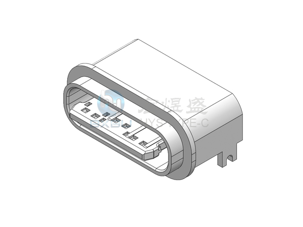 Type-c 防水6P 板上后两脚插板SMT 单柱 舌头外露0.95mm 6.65L IPX7