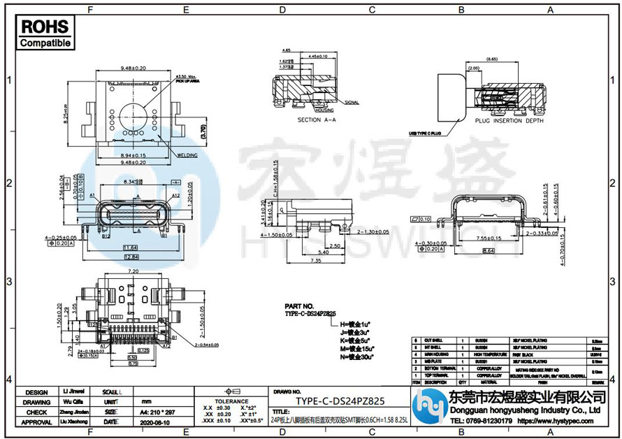 Type-C母座24P尺寸图